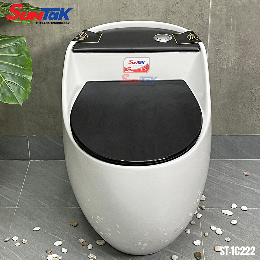Bồn Cầu Trứng Màu Trắng Nắp Đen