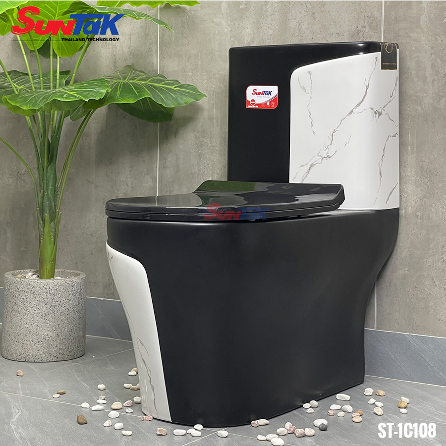 Bồn Cầu Vân Đá 1 Khối Màu Đen Trắng