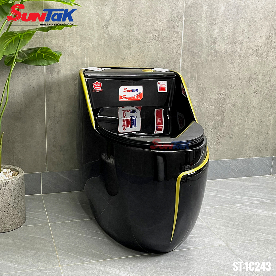 Bồn Cầu Quả Trứng 1 Khối Viền Vàng