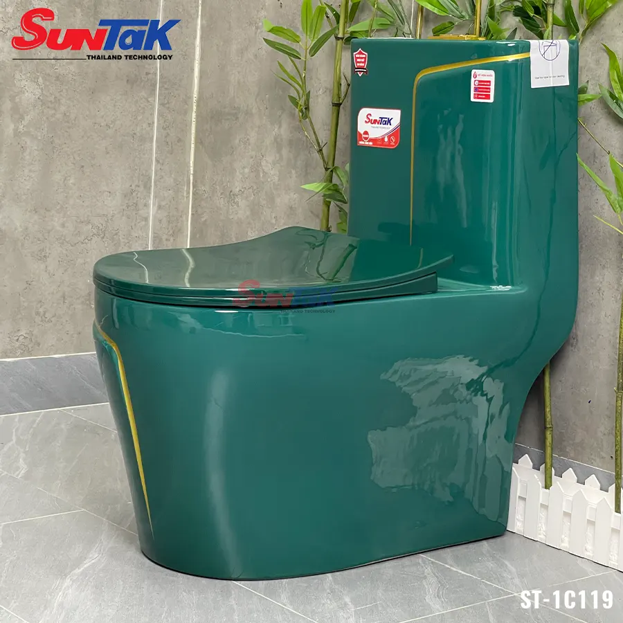 bồn cầu 1 khối xanh viền vầng