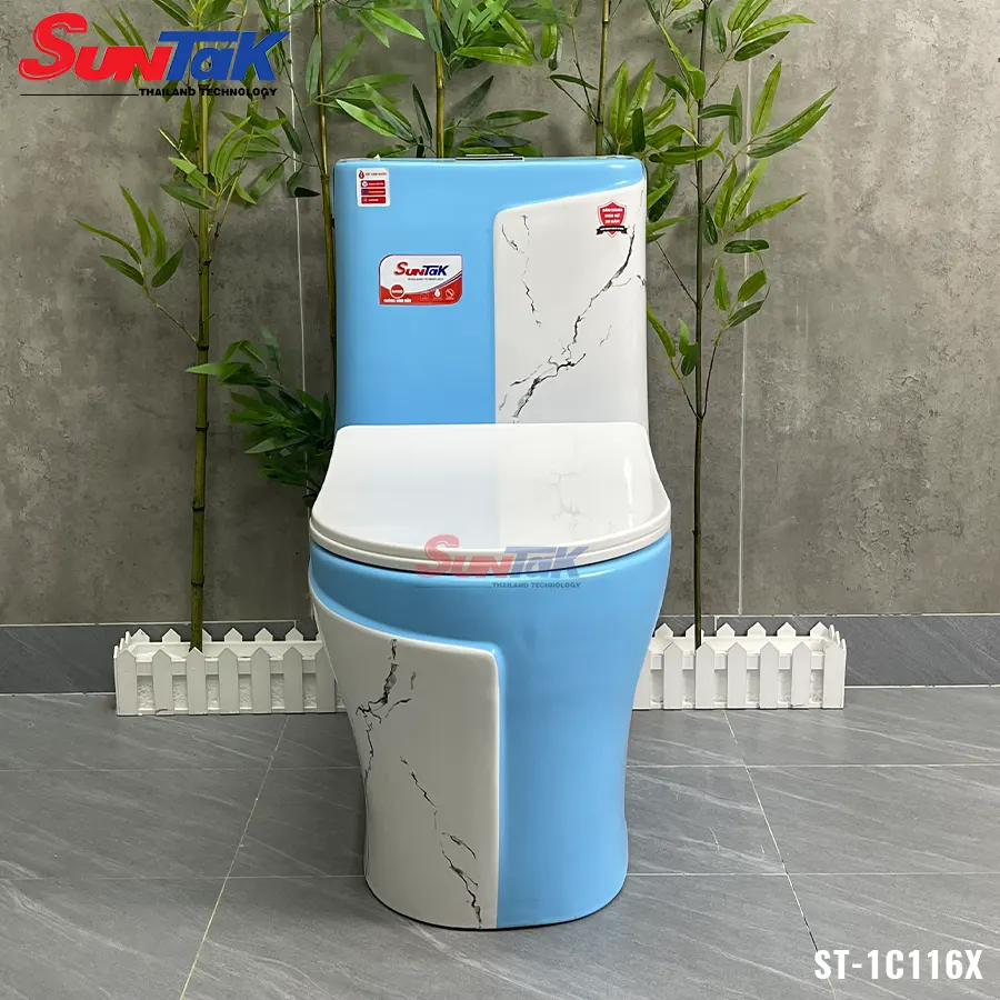 bồn cầu 1 khối xanh vân đá