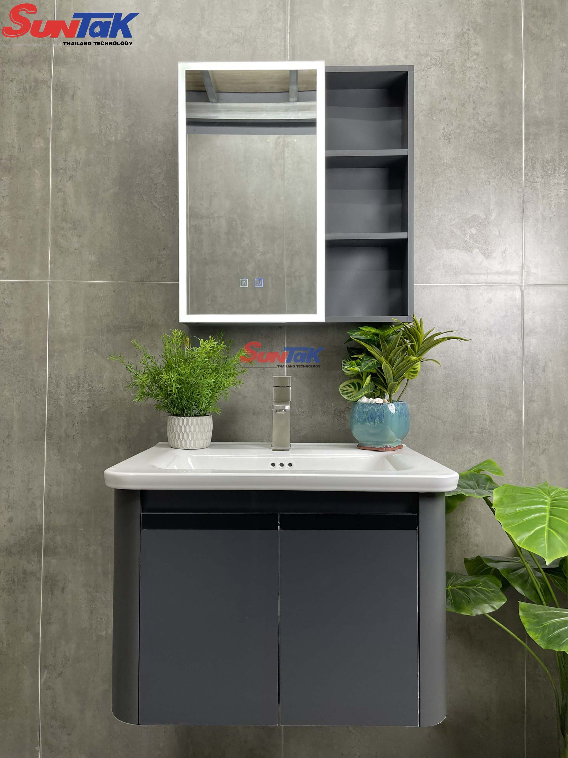 Tủ Lavabo Nhà Tắm Thông Minh Nhôm Màu Ghi