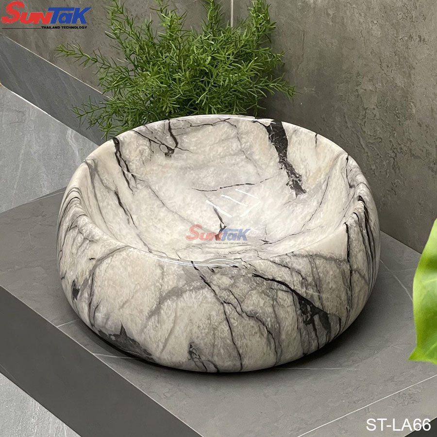 Chậu Rửa Mặt Ceramic Vân Đá Loại Tròn