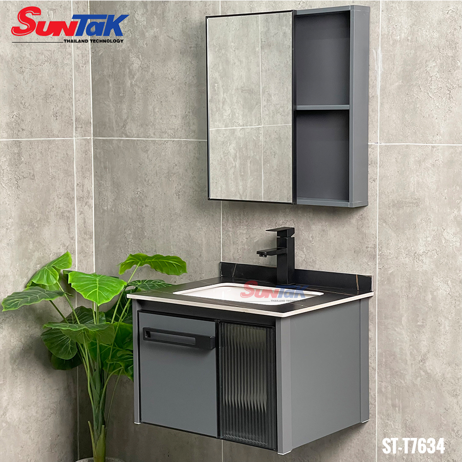 Tủ Lavabo Nhà Tắm Nhôm Xám 2 Cánh Hiện Đại