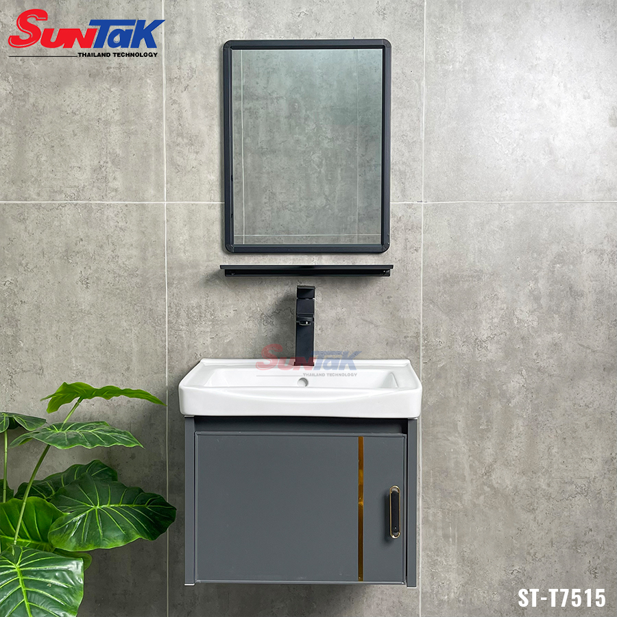 Tủ Lavabo Phòng Tắm Nhôm Xám Sọc Vàng