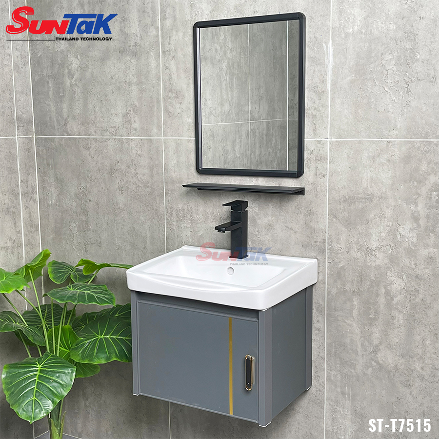Tủ Lavabo Phòng Tắm Nhôm Xám Sọc Vàng