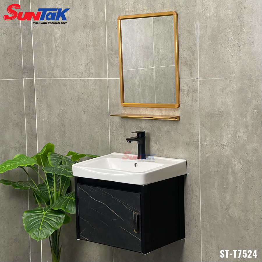 Tủ Lavabo Nhà Tắm Nhôm Đen Vân Đá