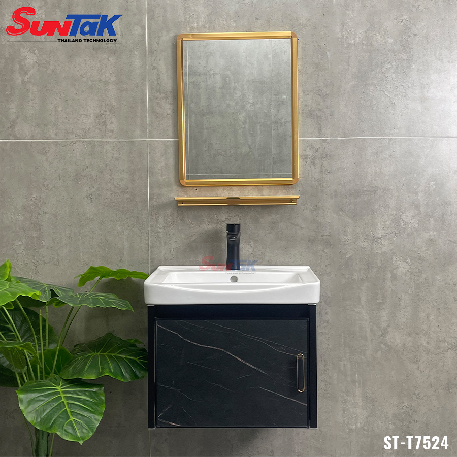 Tủ Lavabo Nhà Tắm Nhôm Đen Vân Đá