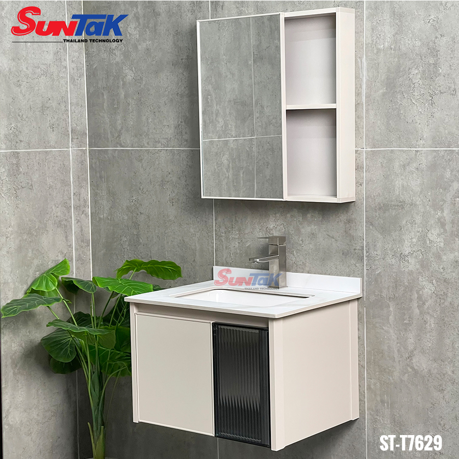 Tủ Lavabo Nhà Tắm Nhôm 60cm Vàng Kem