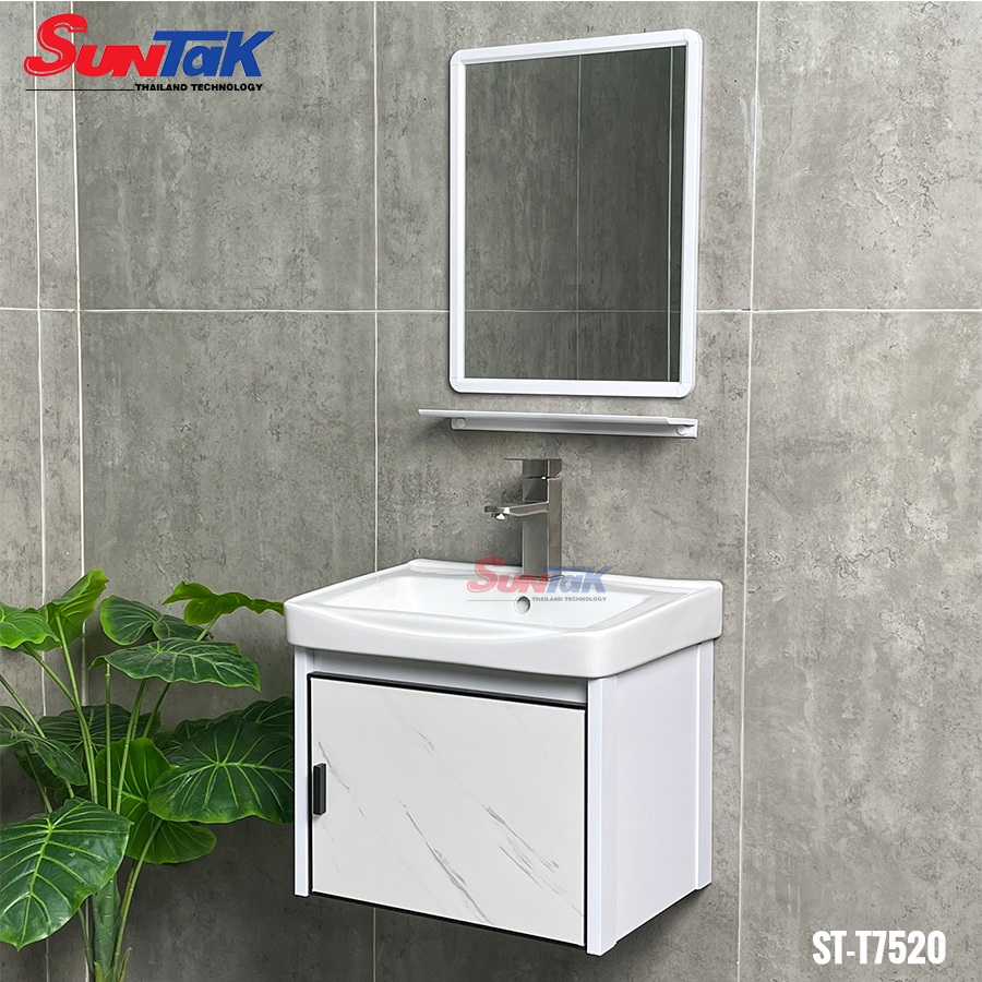 Tủ Lavabo Nhôm Màu Trắng Cánh Viền Đen