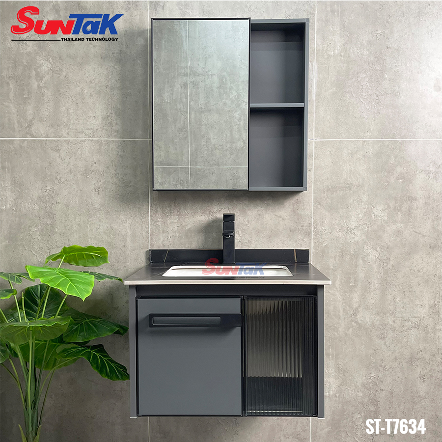 Tủ Lavabo Nhà Tắm Nhôm Xám 2 Cánh Hiện Đại