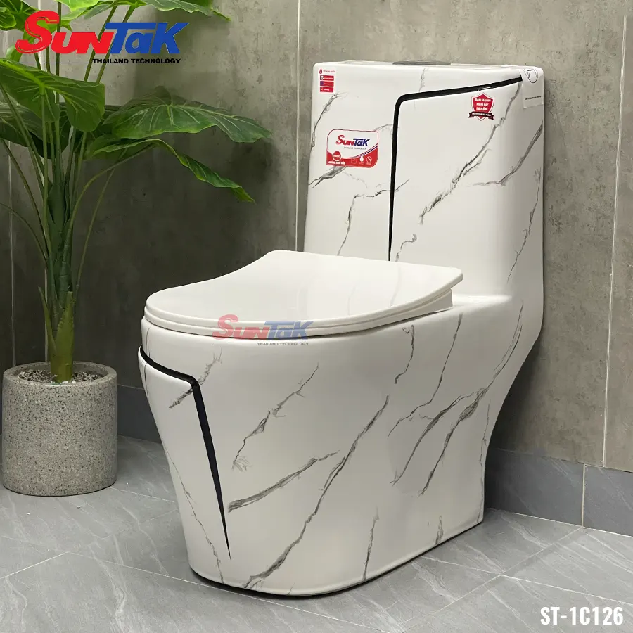 bồn cầu 1 khối vân đá đen