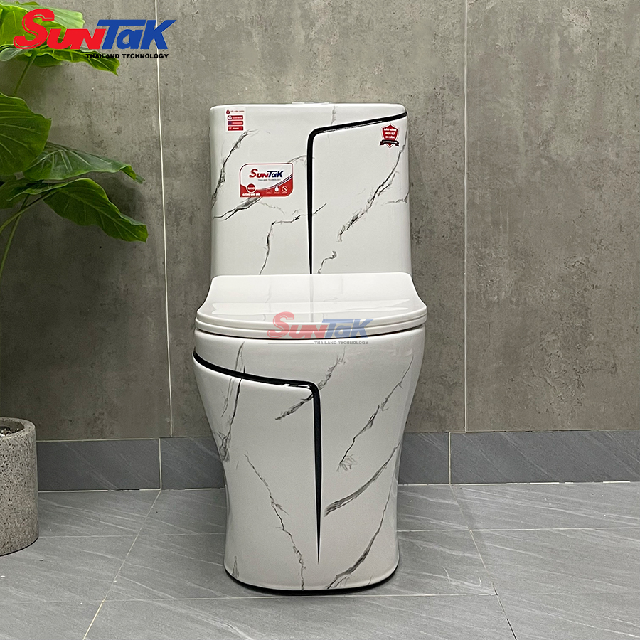 bồn cầu 1 khối vân đá đen