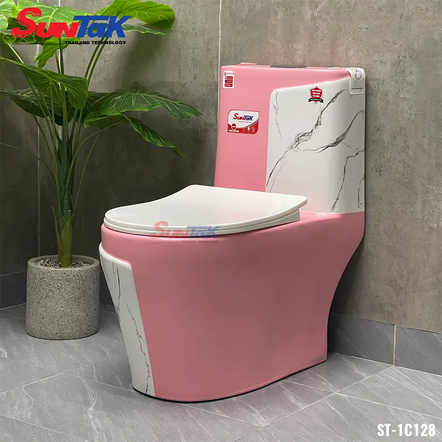 bồn cầu vân đá màu hồng