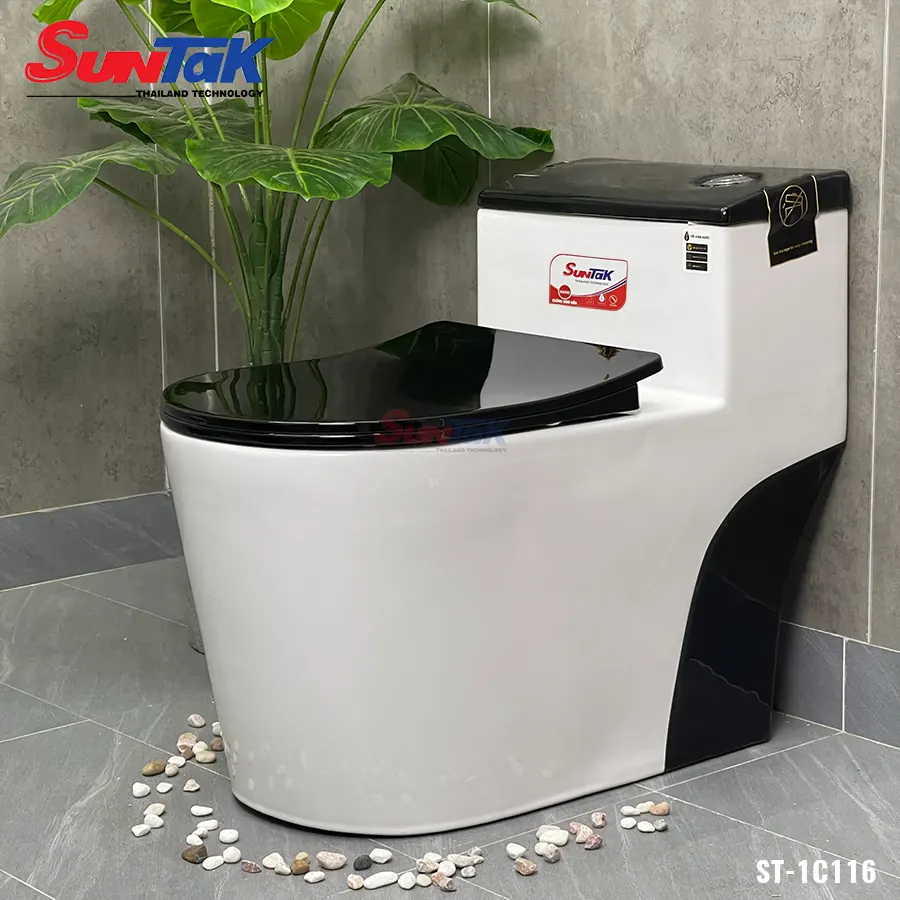 bồn cầu 1 khối trắng đen