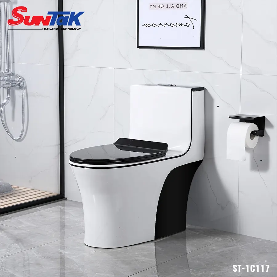 bồn cầu 1 khối trắng đen