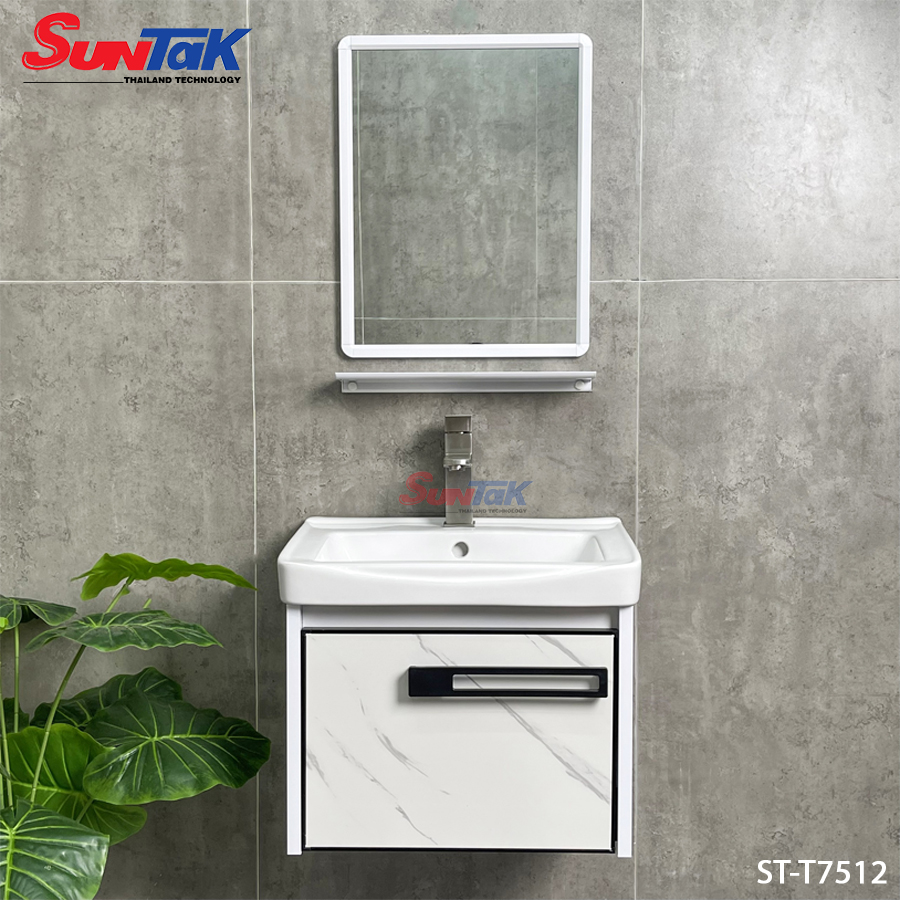 Tủ Lavabo Phòng Tắm Nhôm Trắng Vân Đá