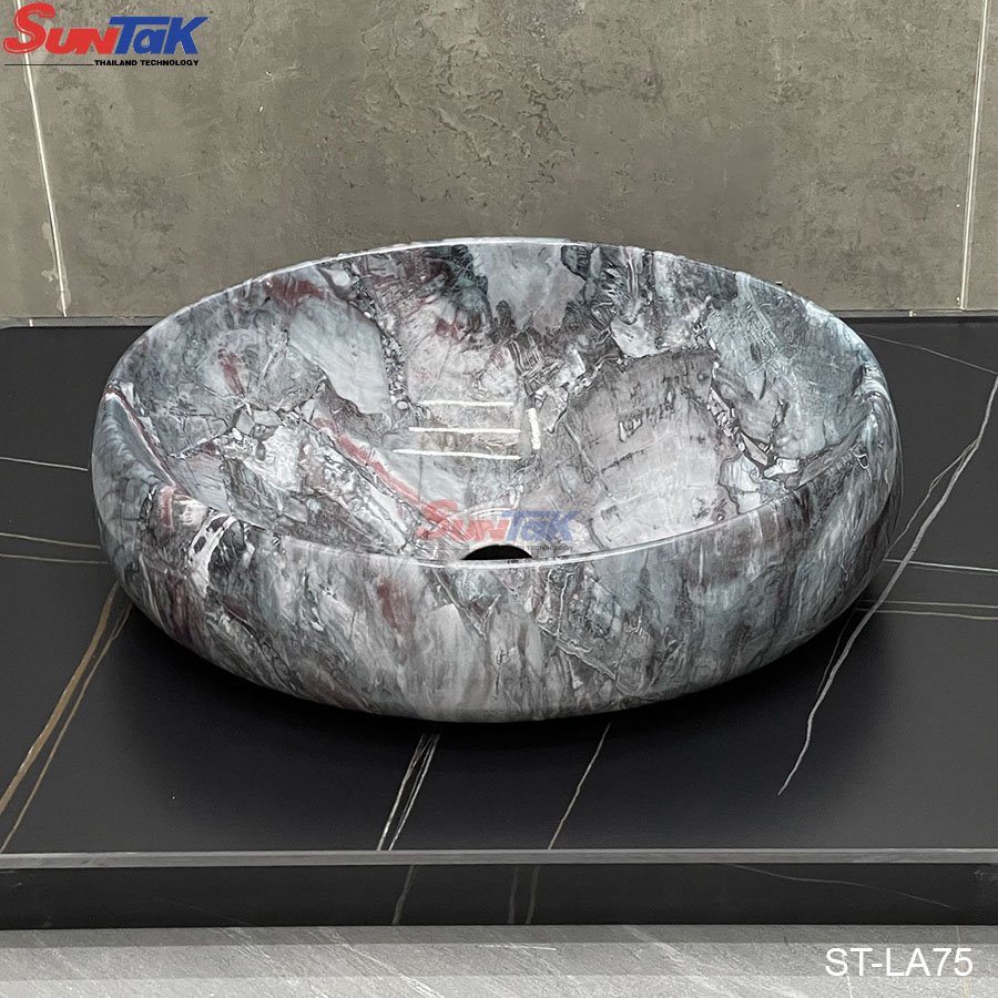 Lavabo Đặt Bàn Hình Oval Vân Đá Xám