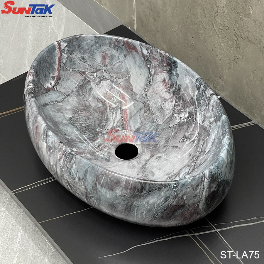 Lavabo Đặt Bàn Hình Oval Vân Đá Xám