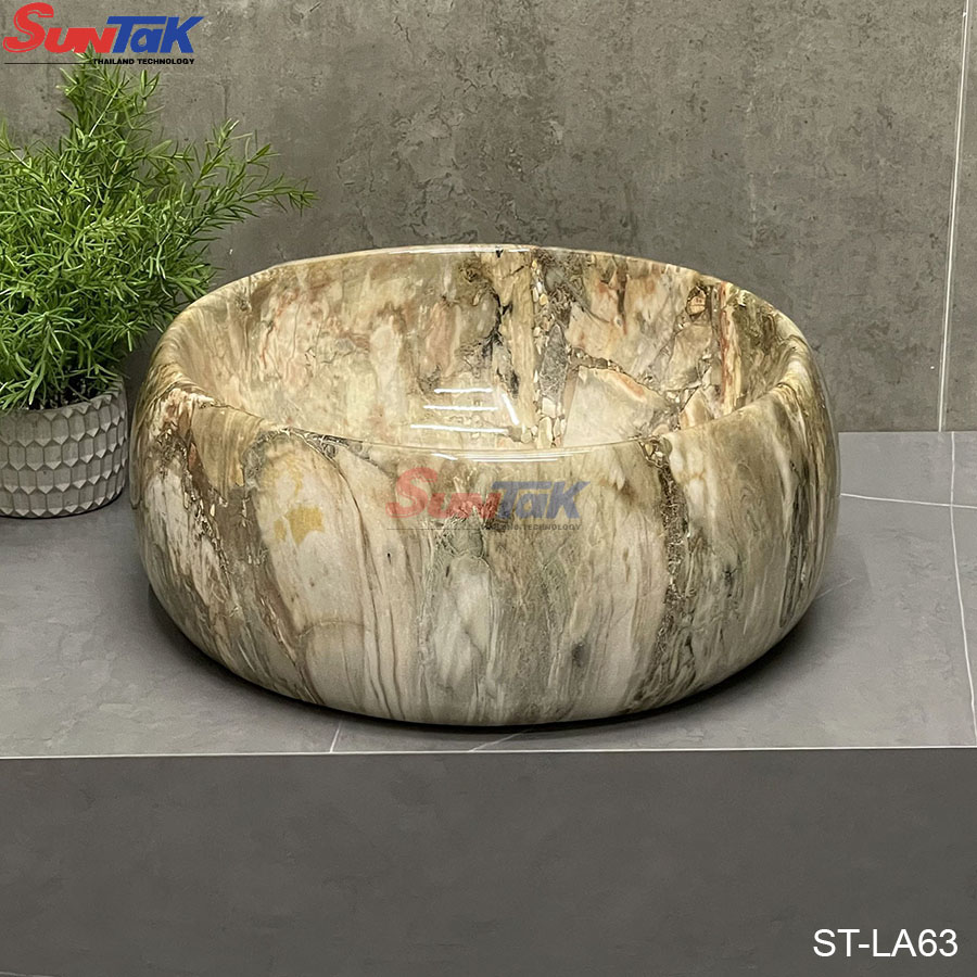 Lavabo Đặt Bàn Tròn Vân Đá Nâu