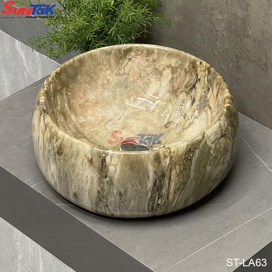 Lavabo Đặt Bàn Tròn Vân Đá Nâu