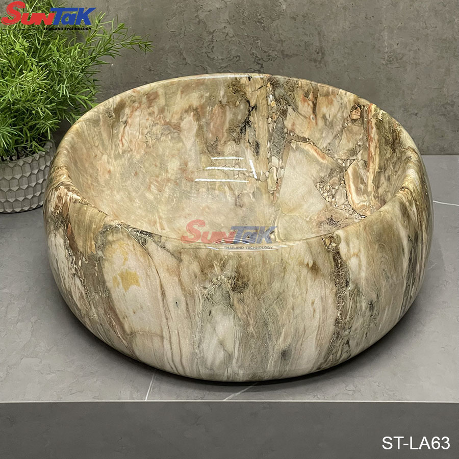 Lavabo Đặt Bàn Tròn Vân Đá Nâu