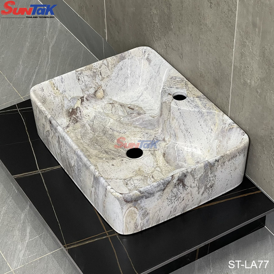 Lavabo Đặt Bàn Hình Vuông Vân Đá Xám