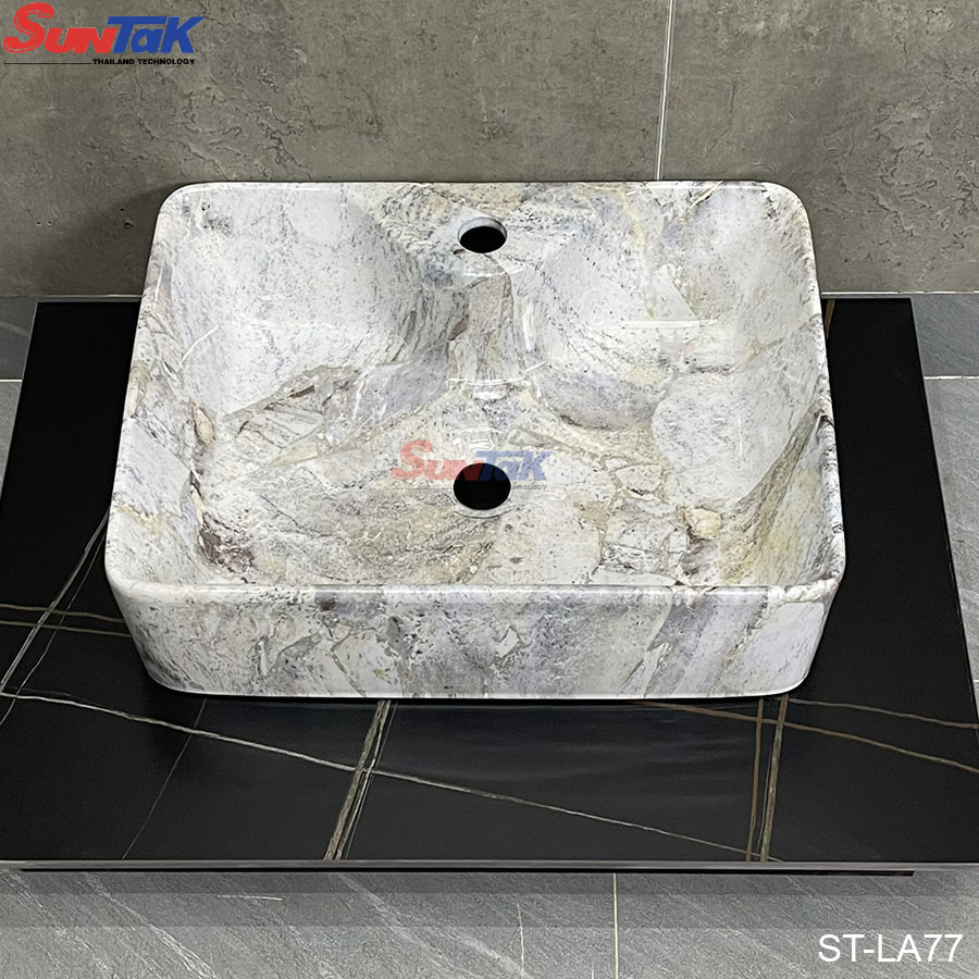 Lavabo Đặt Bàn Hình Vuông Vân Đá Xám