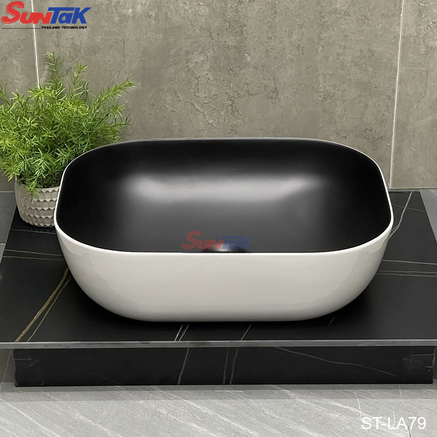 Lavabo Đặt Bàn Vuông Màu Trắng Đen