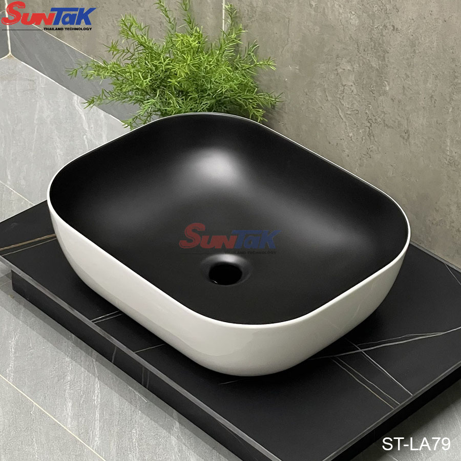 Lavabo Đặt Bàn Vuông Màu Trắng Đen