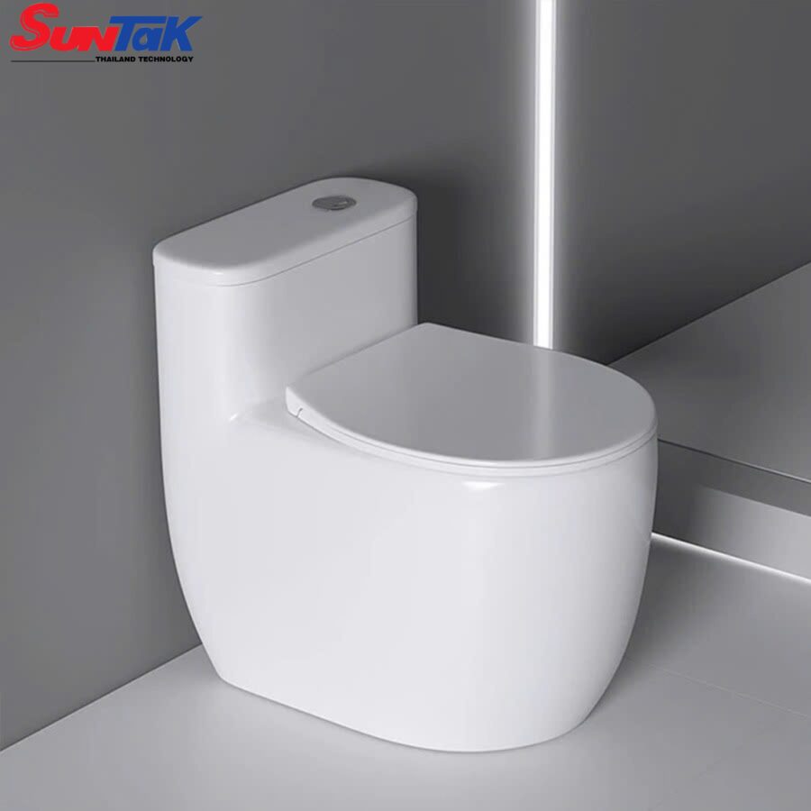 Bồn Cầu 1 Khối Thân Lùn Men Sứ Trắng