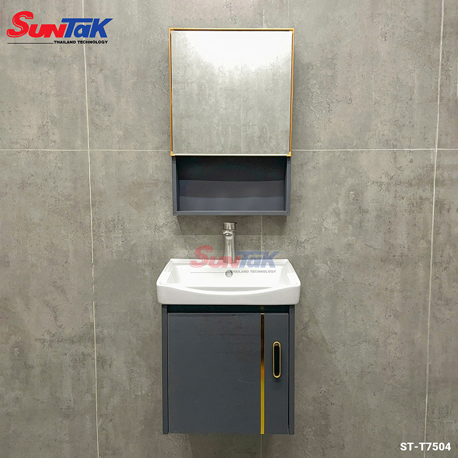 Tủ Lavabo Nhà Tắm Nhôm Tổ Ong Màu Xám Viền Vàng 40×45 ST-T7504