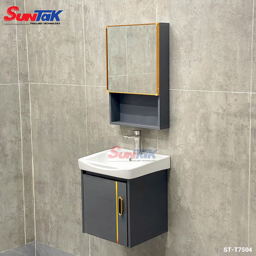 Tủ Lavabo Nhà Tắm Nhôm Tổ Ong Màu Xám Viền Vàng 40×45 ST-T7504
