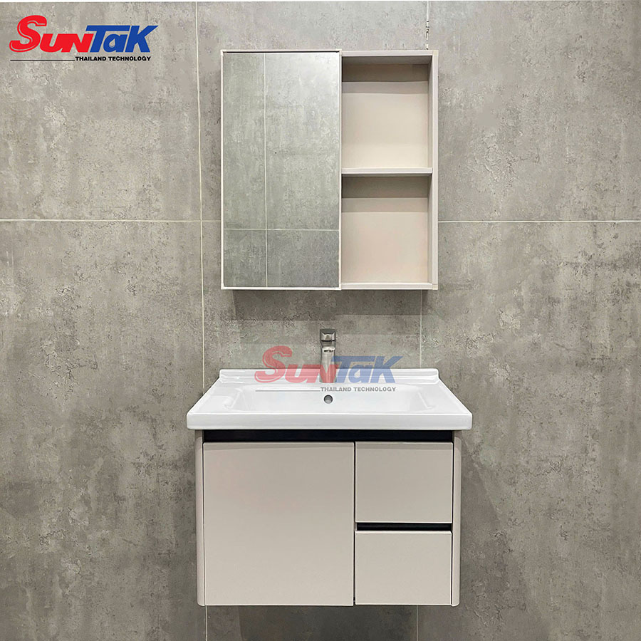 Tủ Lavabo Nhà Tắm Nhôm Tổ Ong Màu Kem 60cm