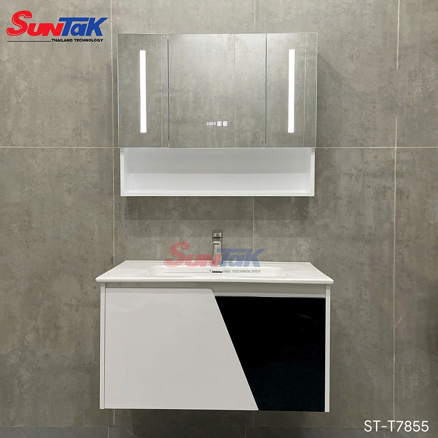 Tủ Lavabo Nhà Tắm Thông Minh Nhựa PVC Trắng Đen 80cm ST-T7855