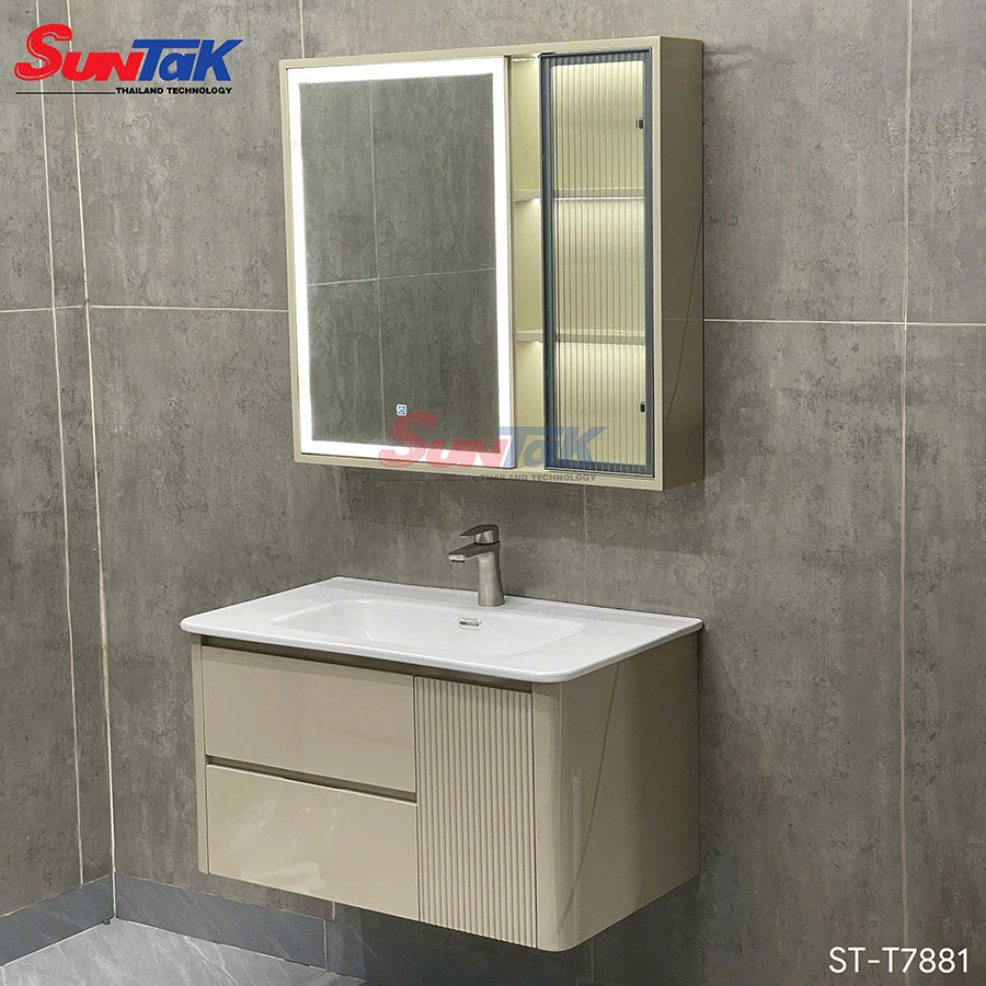 Tủ Lavabo Nhà Tắm Nhựa PVC Vàng Kem 80cm ST-T7881
