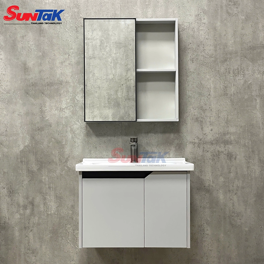 Tủ Lavabo Phòng Tắm Nhôm Lệch Cánh Màu Xám Nhạt 60 x 47cm ST-T7677