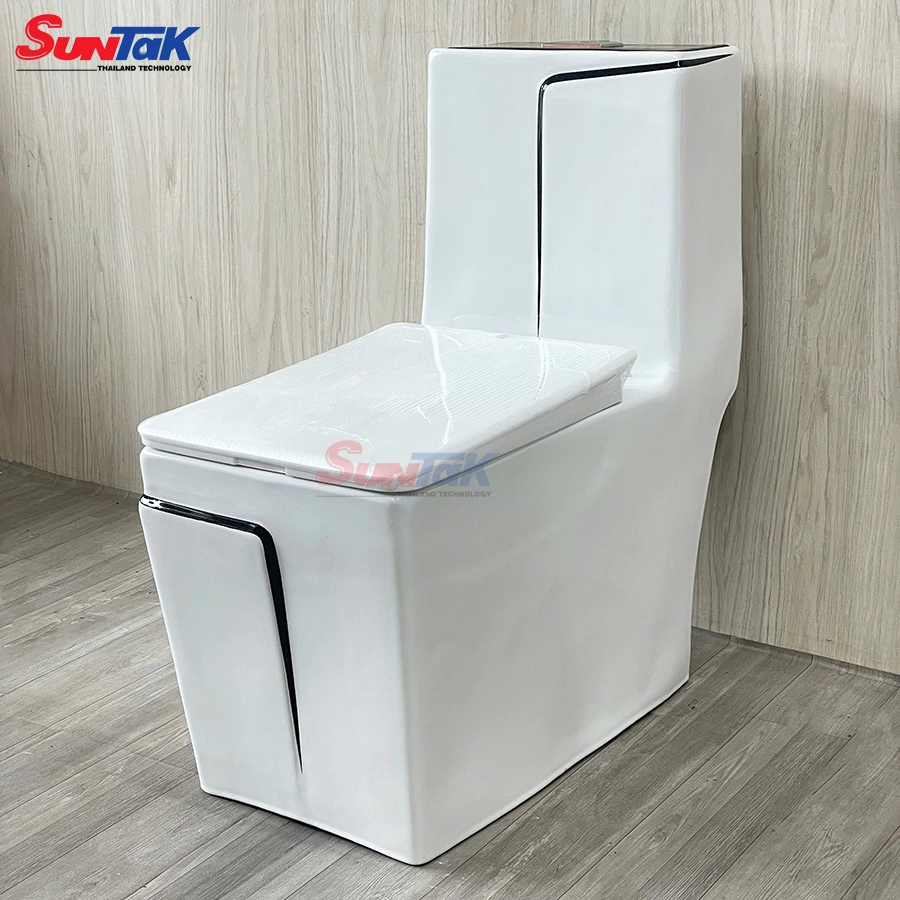 Bồn Cầu 1 Khối Trắng Viền Đen Vuông Cao Cấp ST-197