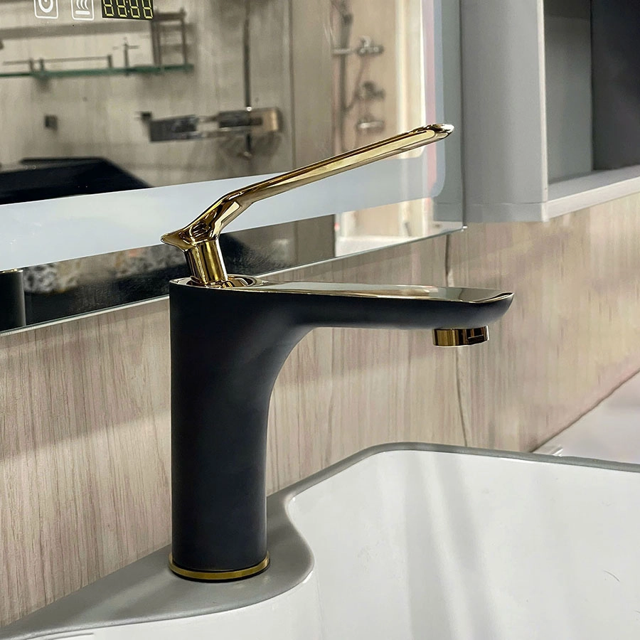 Vòi Lavabo Nóng Lạnh Đồng Thau Sơn Tĩnh Điện Đen ST-VLBNL5274