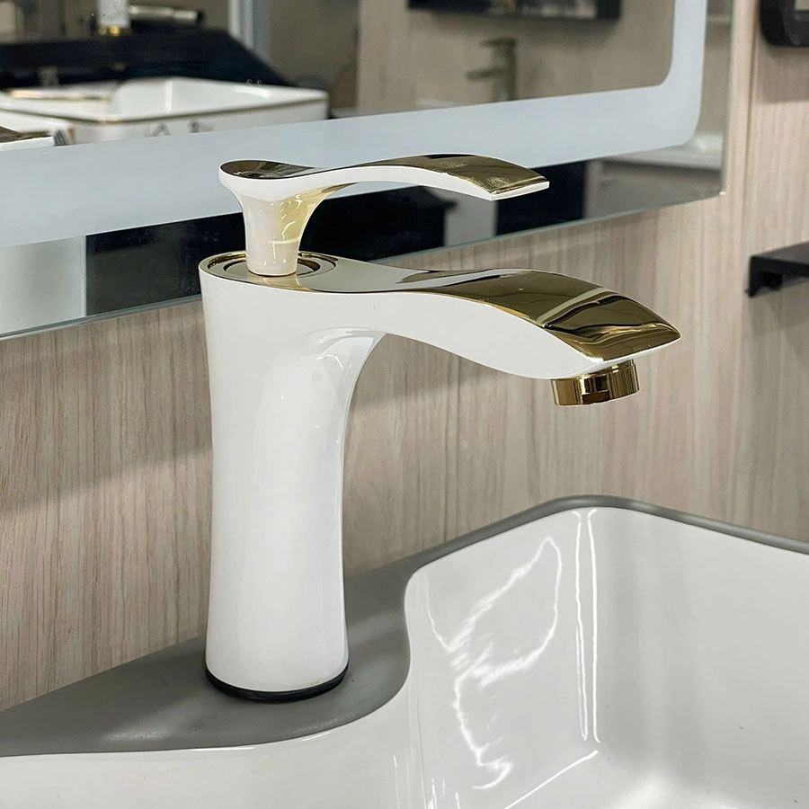 Vòi Lavabo Nóng Lạnh Đồng Thau Sơn Tĩnh Điện Trắng ST-VLBNL5273