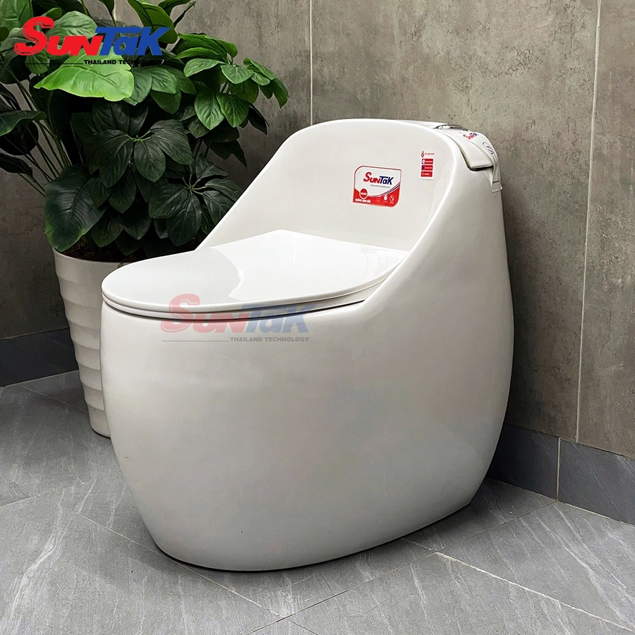 Bồn Cầu Trứng Trắng Nút Xả Lệch Cao Cấp ST-150