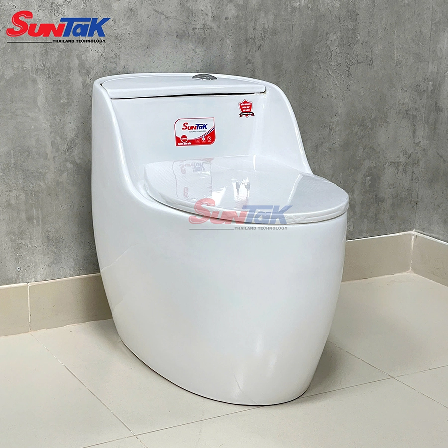 Bồn Cầu Trứng Trắng Nút Xả Lệch Cao Cấp ST-211